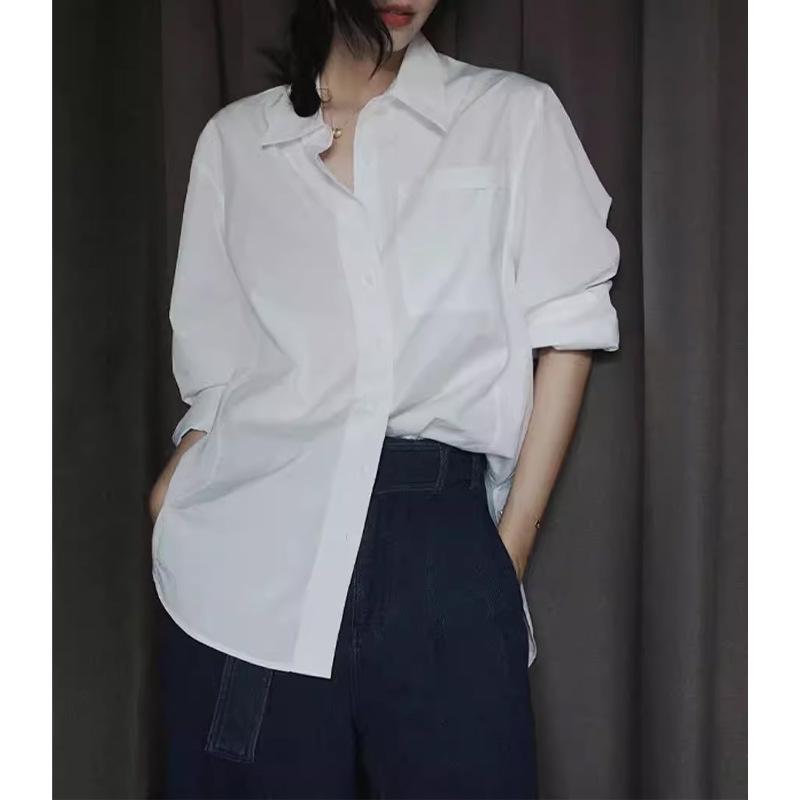 Frühlings Damen Weißes Baumwollhemd - Lässige lockere Passform, High-End-Stil, Pendlerbekleidung