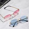 Gafas de Sol Azules Sin Montura Cuadradas Metálicas de Alta Calidad Estilo Verano Espejo para Hombres Mujeres