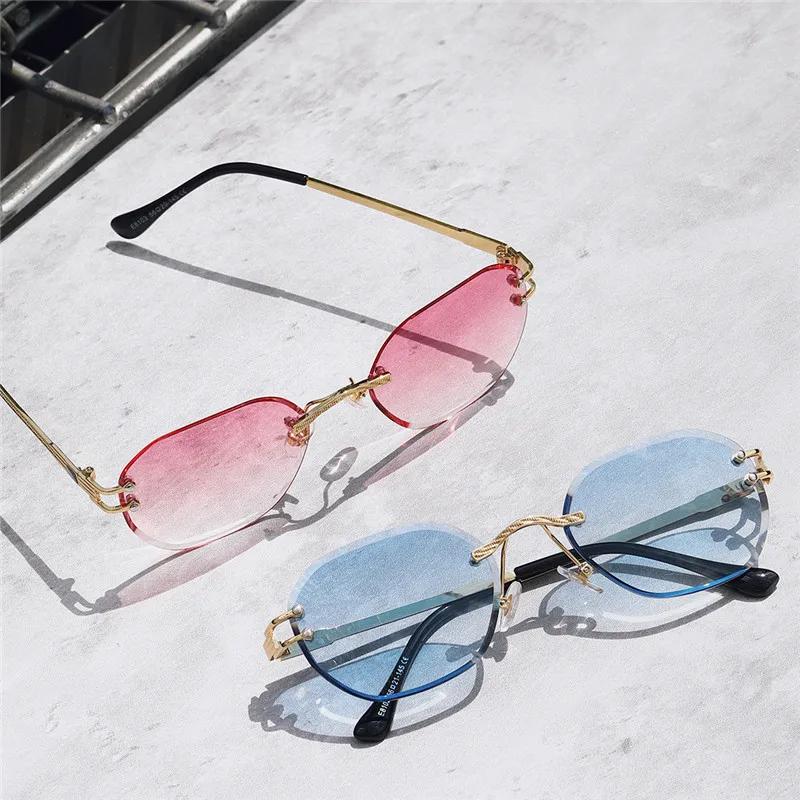 Gafas de Sol Azules Sin Montura Cuadradas Metálicas de Alta Calidad Estilo Verano Espejo para Hombres Mujeres