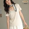New Spring and Summer Silk Bottoming Shirt Women's Lyocell Goose Egg Neck Short Sleeve Top