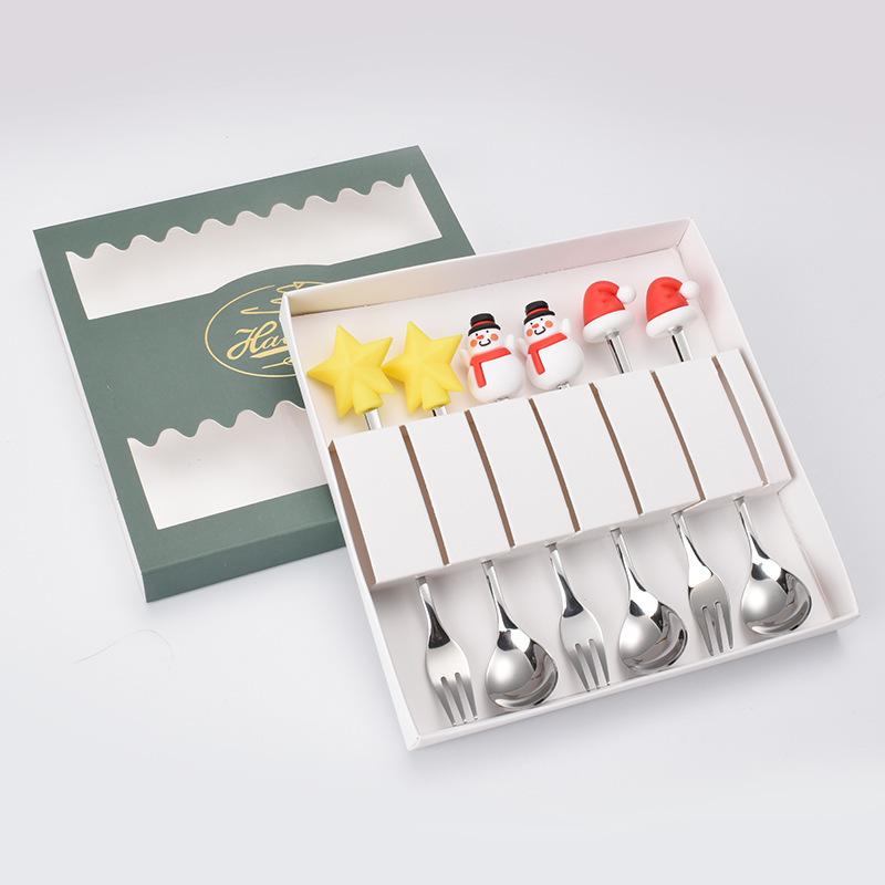 Cartoon Christmas Tree Stainless Steel Dessert Cutlery Set: Cute Fruit Fork & Spoon Gift