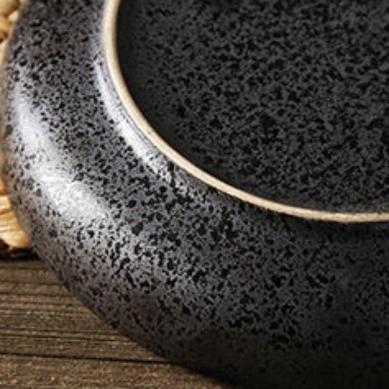 Multifunction Black Circle Dinner Plate Creative Salad Bowl Ceramic Dessert Tray Steak Pasta Dish Dinnerware Microwave Safe