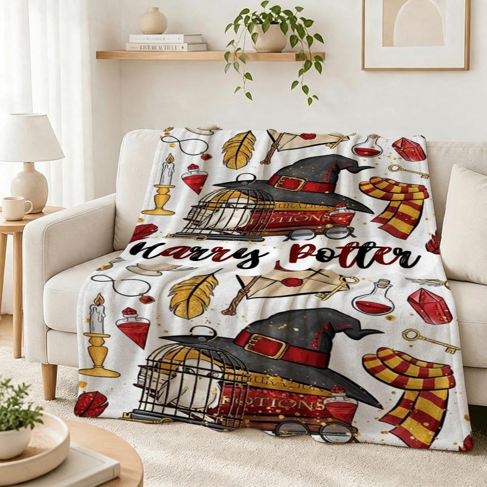 Harry Potter Magical Journey Printed Flannel Blanket Soft Comfortable Fleece Blanket For Living Room Bedroom Study Party Decor Birthday Gift