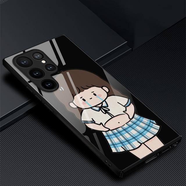 Süße Mädchen Handyhülle für Samsung Galaxy S22 Plus Ultra Cartoon Glashüllen für Galaxy S20 Fe S21ultra S23plus S21fe Schwarze Abdeckung