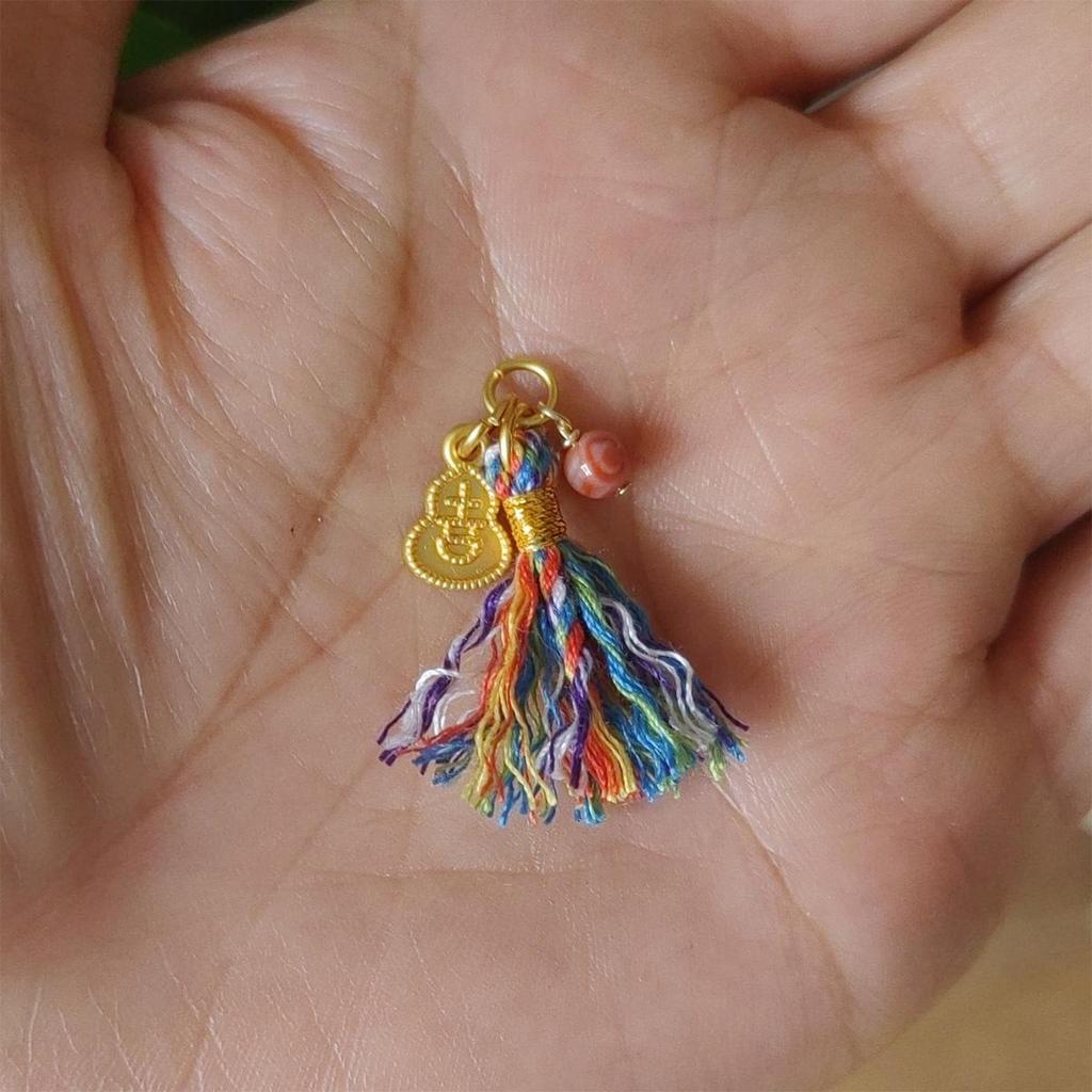 Jewelry Bracelet with Mini Wengwan Tassel, Hand-rubbed Cotton Thread, Handwoven with Small Drip Beads - DIY Necklace