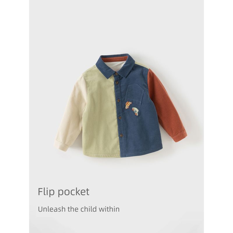 David Bella Kidsren's Class a Shirt 2026 New Boys' Contrasting Color Corduroy Shirt Baby Boy Winter Jacket