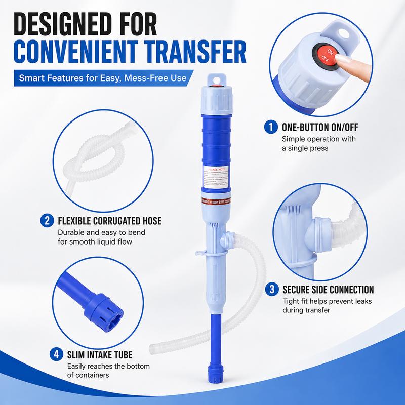 Powered Electric Liquid Transfer Pump Portable Water Oil Suction Pump for Outdoor Car Vehicle Boat Camping Household Maintenance