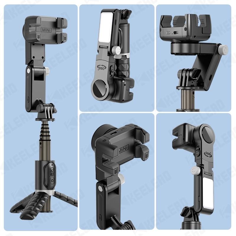 Treppiede da Tavolo Q18 con Ripresa a 360° e Luce di Riempimento per Smartphone Android iOS, Selfie Stick, Stabilizzatore Gimbal