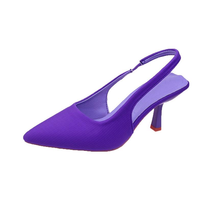 Spring new pointed thin heel medium heel single shoes empty bag head sandals high heels green large size women's shoes