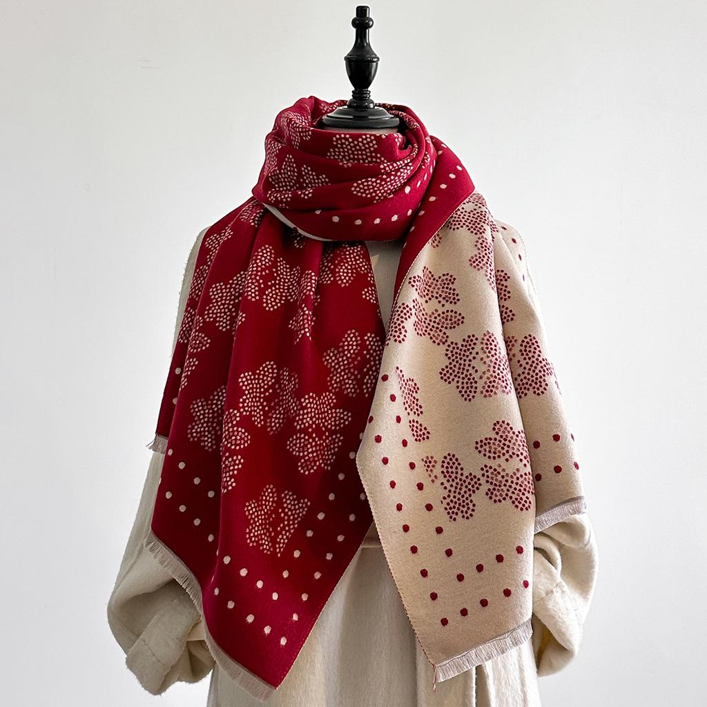 Luxury  Women Two-Sided Print Scarf Soft Warm Pashmina Butterfly Shawl Winter Outdoor Coldproof Windproof Blanket Scarf