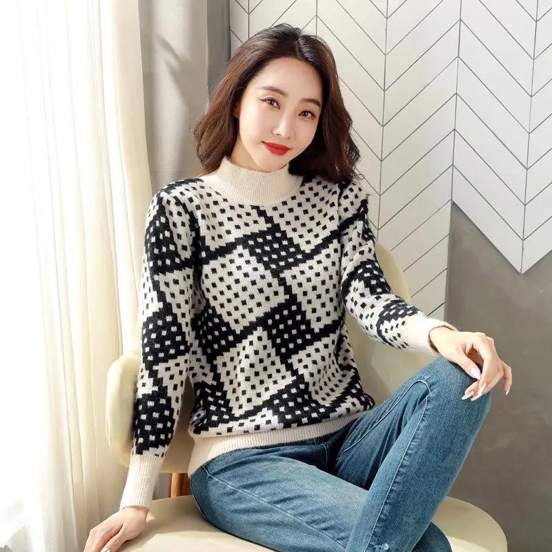 Sweater for Women Autumn Winter Thickened Pullover Warm Knitted Half-high Collar Long Sleeve Oversize Jumper Tops