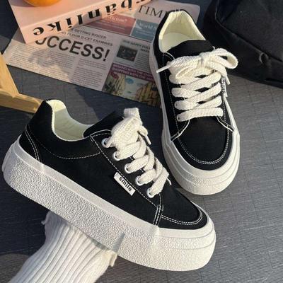 Ins Trendy Shoes Classic Black Platform Heightening Canvas Shoes Women's 2025 Summer New Korean Version Versatile Muffin Board Shoes