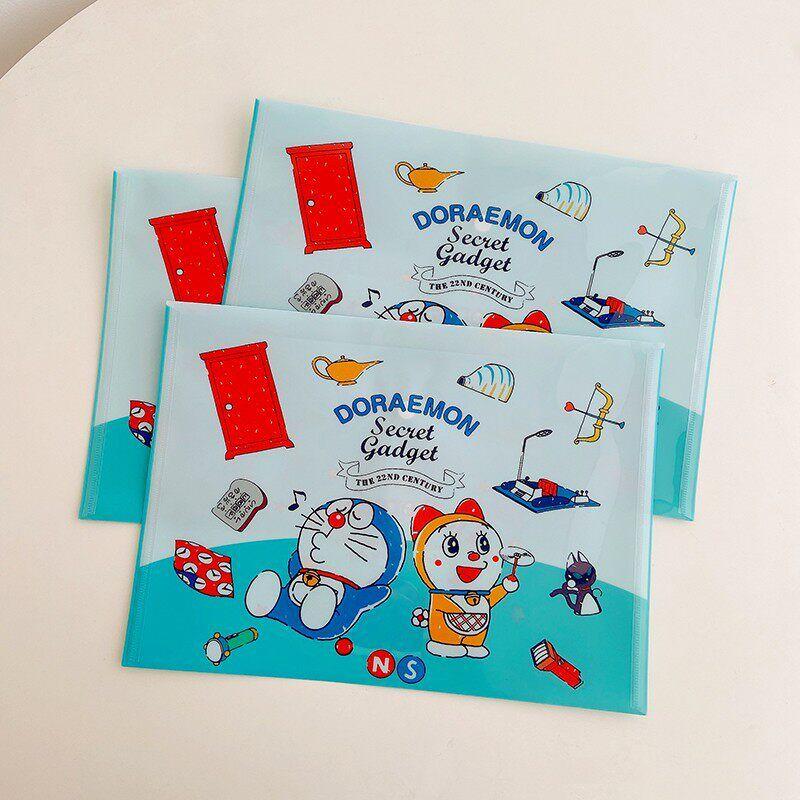 

3 PCs Ins Cute Blue Plus-Size Cartoon Folder PVC Test Paper Material L Clip Storage Sorting Single Piece A4 Whistling Doraemon Document Bag, 3 Pieces Per Set