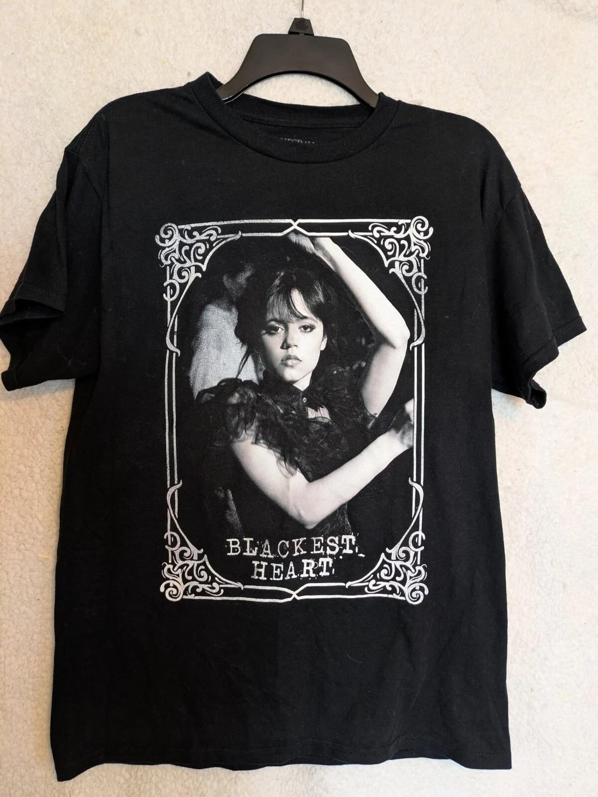 Wednesday- Black graphic Tee Blackest Heart womans sz M S