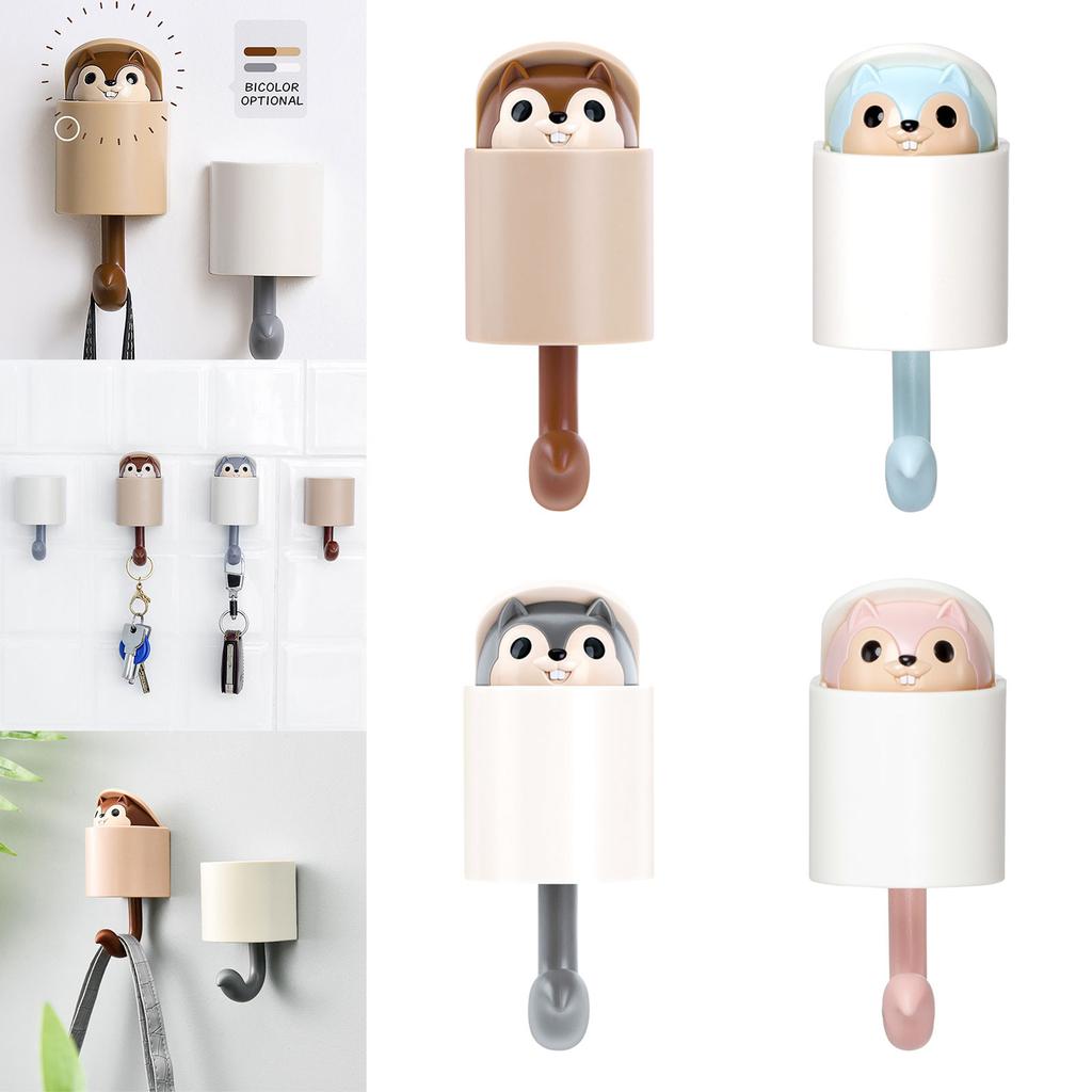 Squirrel-type Sticky Wall Hook Pop-up Smiling Squirrel Wall Keychain Creative Hook With Strong Adhesive Wall Hook For Home