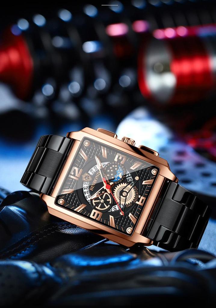 Binbond Men's Retro Multifunctional Waterproof Luminous Square Calendar Watch