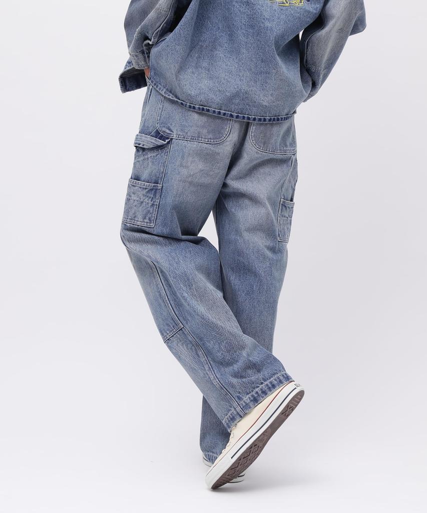 AVIREX UNIVERSAL OVERALL DENIM DOUBLE KNEE PAINTER Size Washed and PANTS, Men's, M, 369, Distressed, 783-5111201