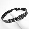 Double Row Needle Buckle Hollow Rivet Belt Adjustable Black Leather Waistbands  Women