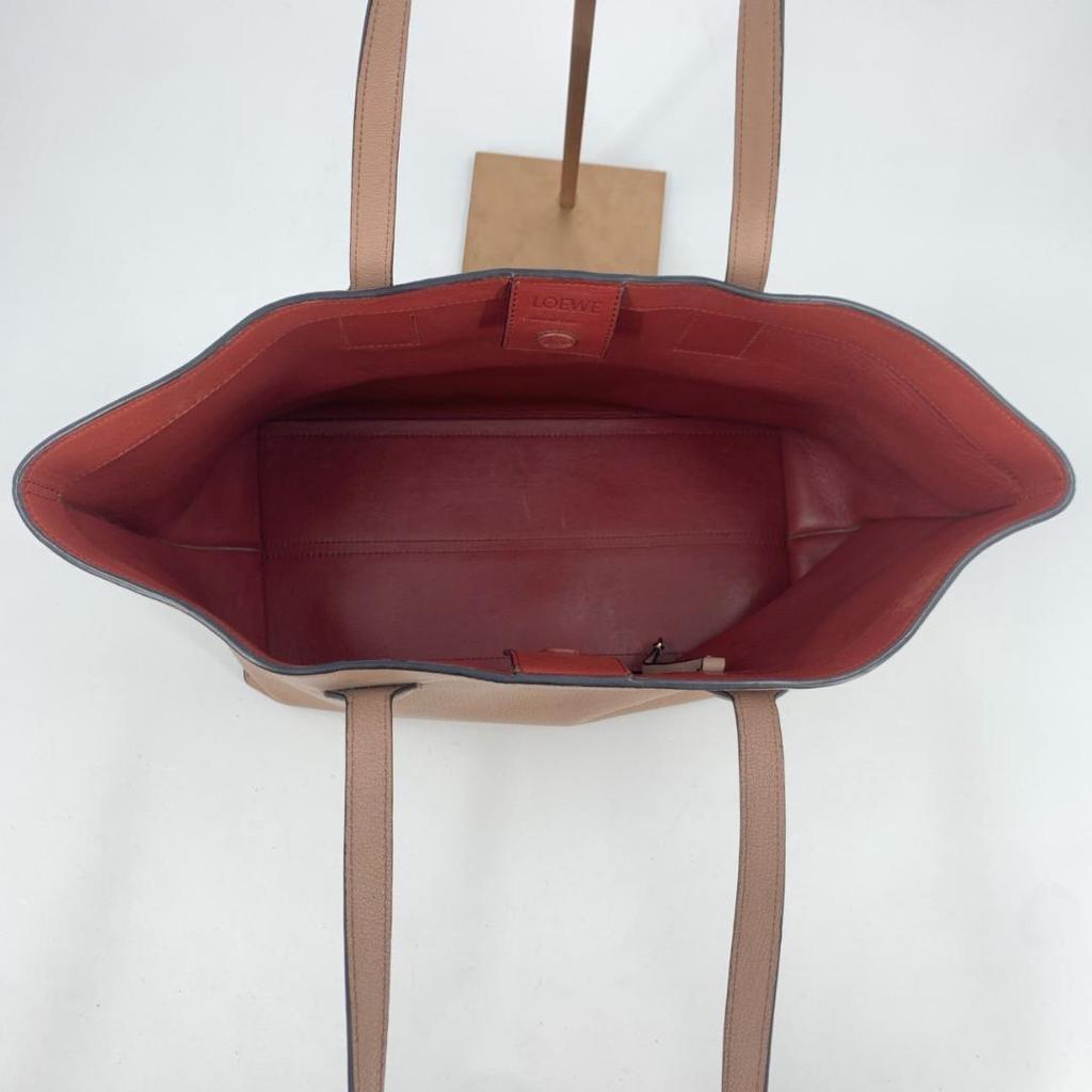 LOEWE T Shopper Anagram Tote Shoulder Crossbody Bag Leather Pink Beige A4 Size Compatible