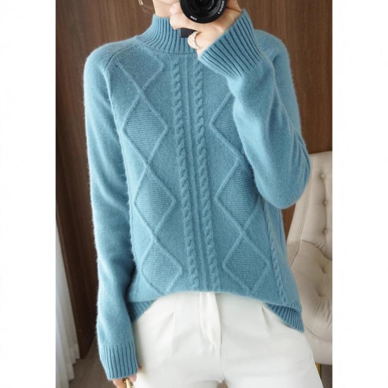Solid Color Twist Semi-turtleneck Pullover Women's Autumn and Winter New Fashion Versatile Loose Knitted Bottoming Shirt Thick