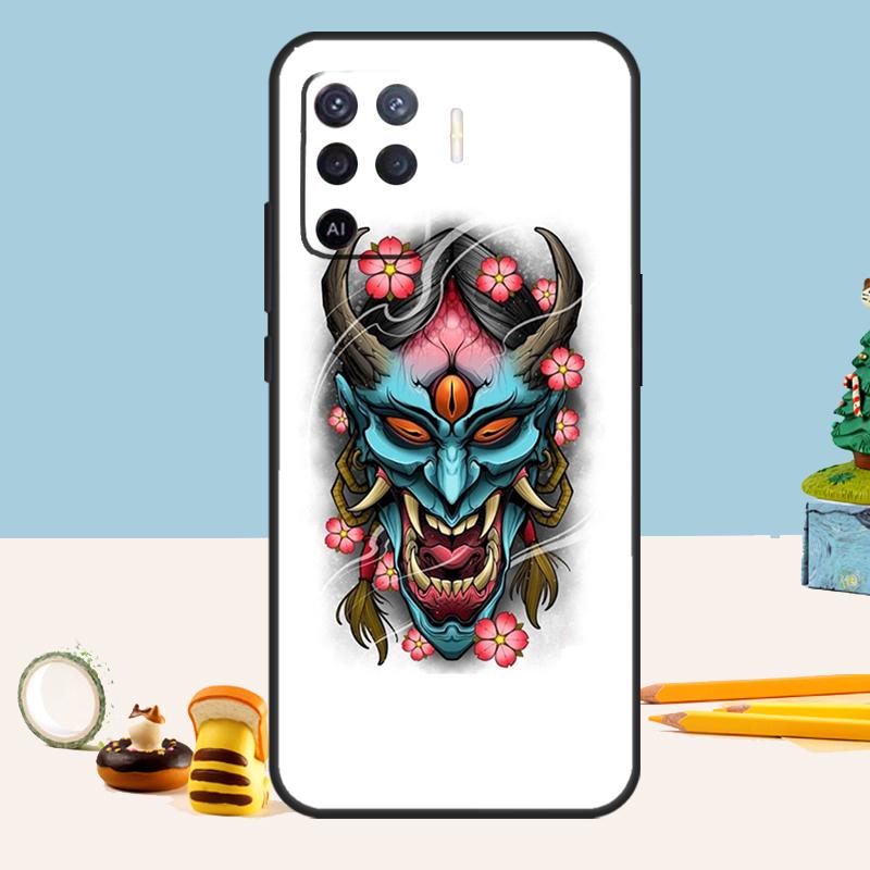 Japanese Oni Hannya Demon Mask Case For Oppo A80 A60 A40 A15 A16 A17 A57 A94 A74 A54 A76 A96 A18 A38 A58 A78 A98 A5 A6 Pro