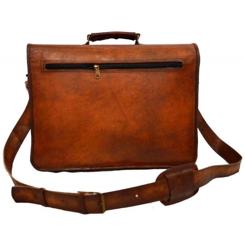 Vintage Art Messenger Shoulder Briefcase Laptop Bag Leather Men's Genuine Brown
