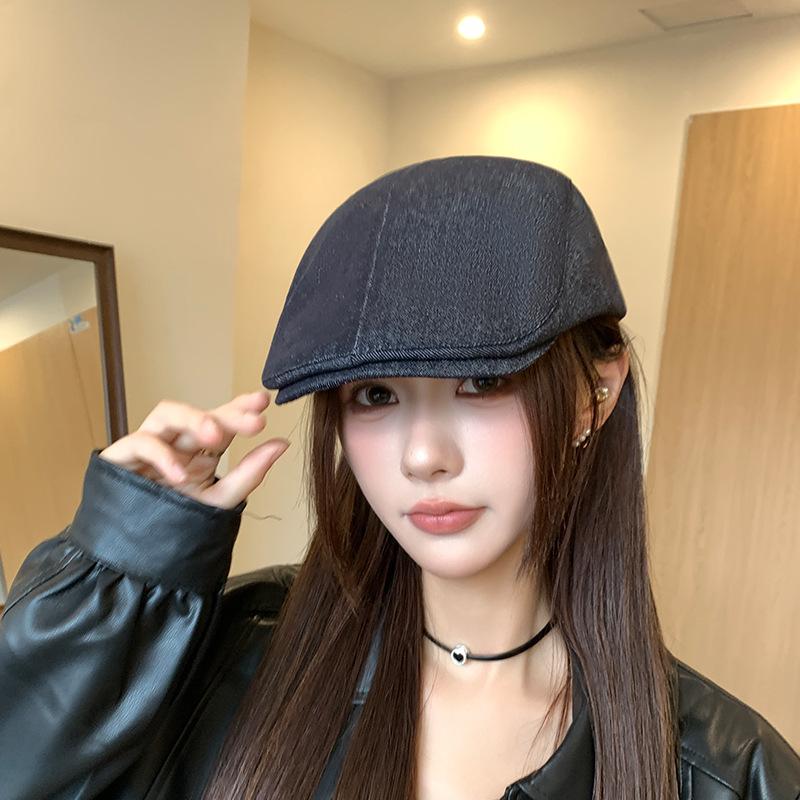 American retro-style women's autumn and winter plain solid color versatile beret, duckbill cap, newsboy cap, artist hat