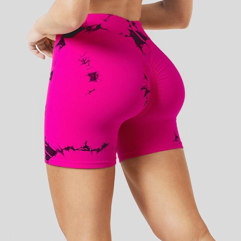 Women's High-Waisted Tie-Dye Yoga Shorts - Comfortable, Elastic, Athletic Wear for Fitness