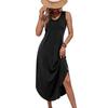 Ärmelloses lässiges Midi-Kleid in einfarbiger Ausführung mit lockerem Schnitt und seitlichem Schlitz, bequemes Sommerkleid für Damen