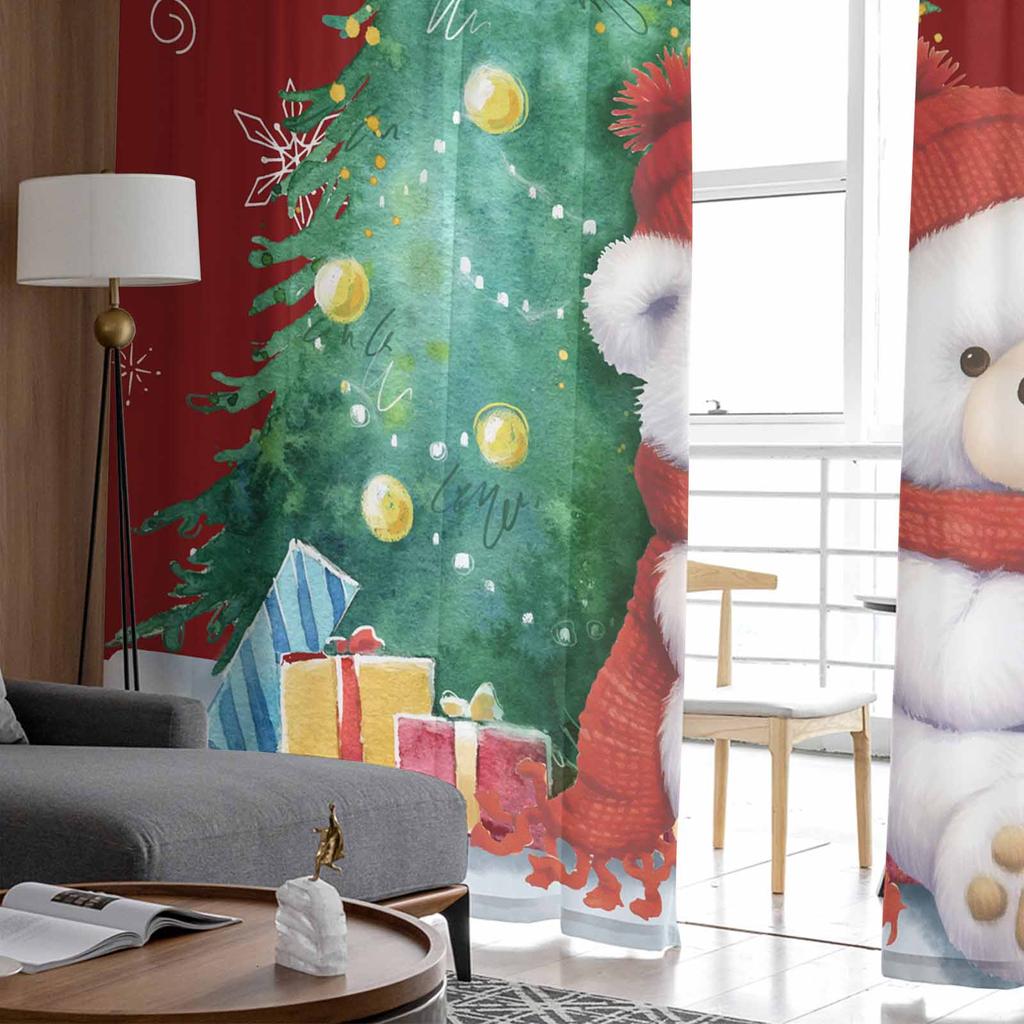 Weihnachts-Schneeflocken Retro Koala Vorhänge für Wohnzimmer Schlafzimmer Heimdekoration Fenster Voile Tüll Vorhang Drapes