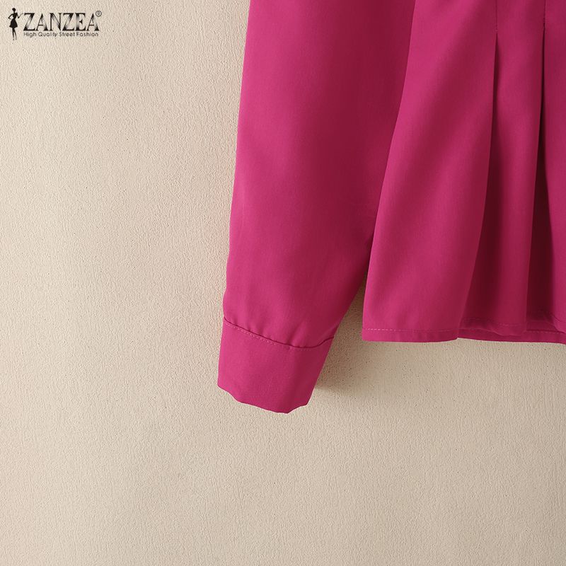 ZANZEA Women Casual Turn Down Collar Solid Color Long Sleeve Blouse