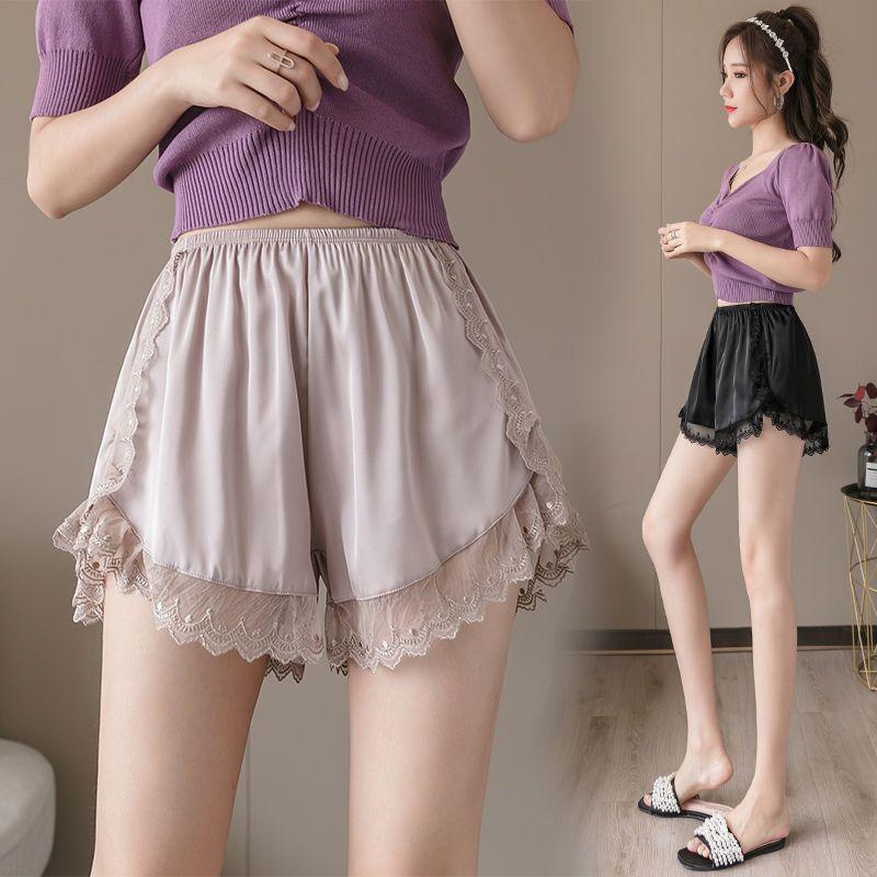 Large Size Black Safety Pants Anti Glare Women's Loose Summer Ice Silk Thin Design Students Can Wear It Outside Base Home Shorts