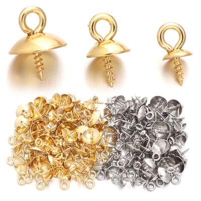 20pcs Stainless Steel Screw Eye Pins Bail Top Drilled Beads Metal End Caps Pendant For DIY Jewelry Making Necklace Accessories
