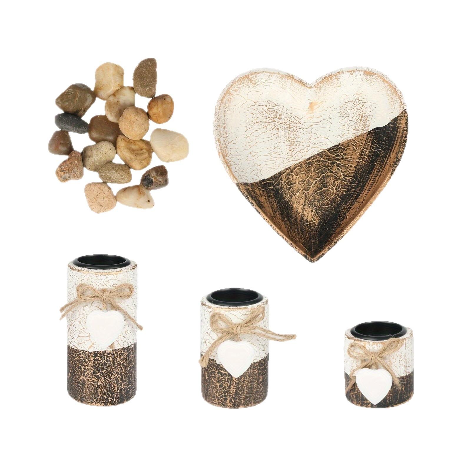 

Wooden Heart Shaped Candle Holder Set with Patchwork Design Includes Three Varying Sized Holders and Decorative Stones for Home Decor One Size чорний