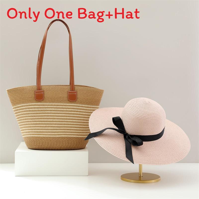 Straw Hat And Bag Set With Sun Protection For Outdoor Travel Casual Summer Adults