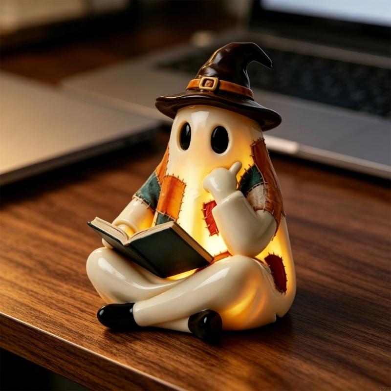 Reading Figurine Lamp with Warm Light, Open Book Figure for Shelf, Desk, Entry Table, Indoor Y5GB