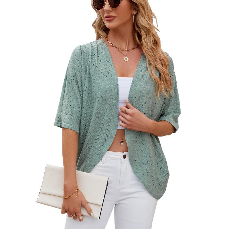 Summer Women's Cardigan, New Solid Color Medium Sleeve Cardigan, Knitted Cardigan Jacket, Air Conditioning Shirt
