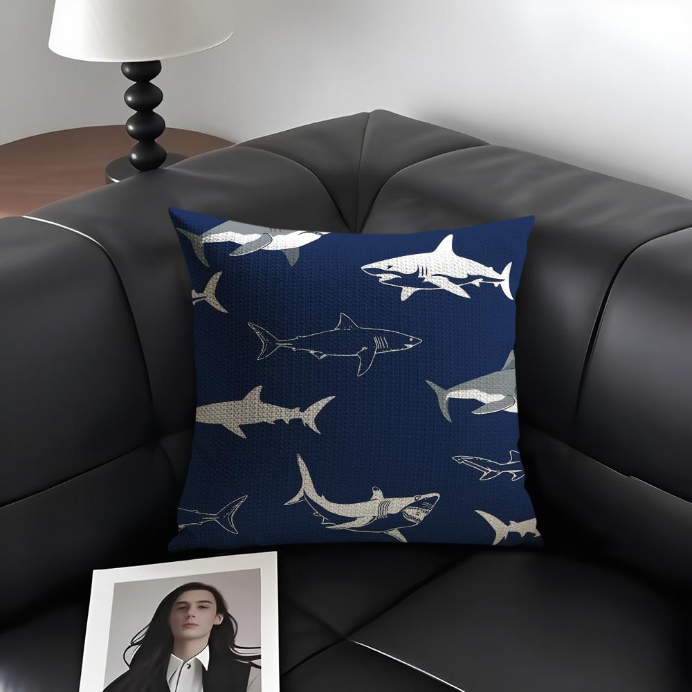 Shark Fashion Cushion Cover Natural Linen Organic Fabric DoubleSided Printing Sofa Home Decor Gift Pillow Case