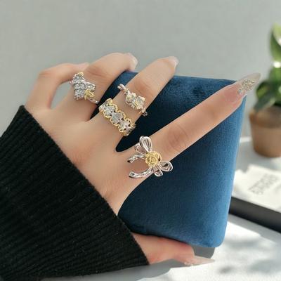 Medieval French Niche Design Color Separation Daisy Flower Opening Ring Bow High-End Sense Personalized Fashion Ring