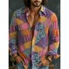 Men's Long Sleeved Shirt with Sun Rainbow Print Top, Versatile for Vacation and Travel, Fashionable and Comfortable Casual Shirt