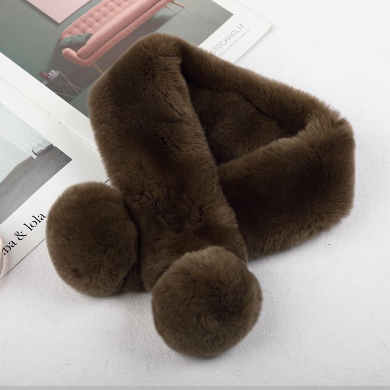 Women Winter Real Rabbit Fur Scarf With Button Fashion Female Warm Natural Soft Fur Scarves High Quality Neck Warmer Double ball
