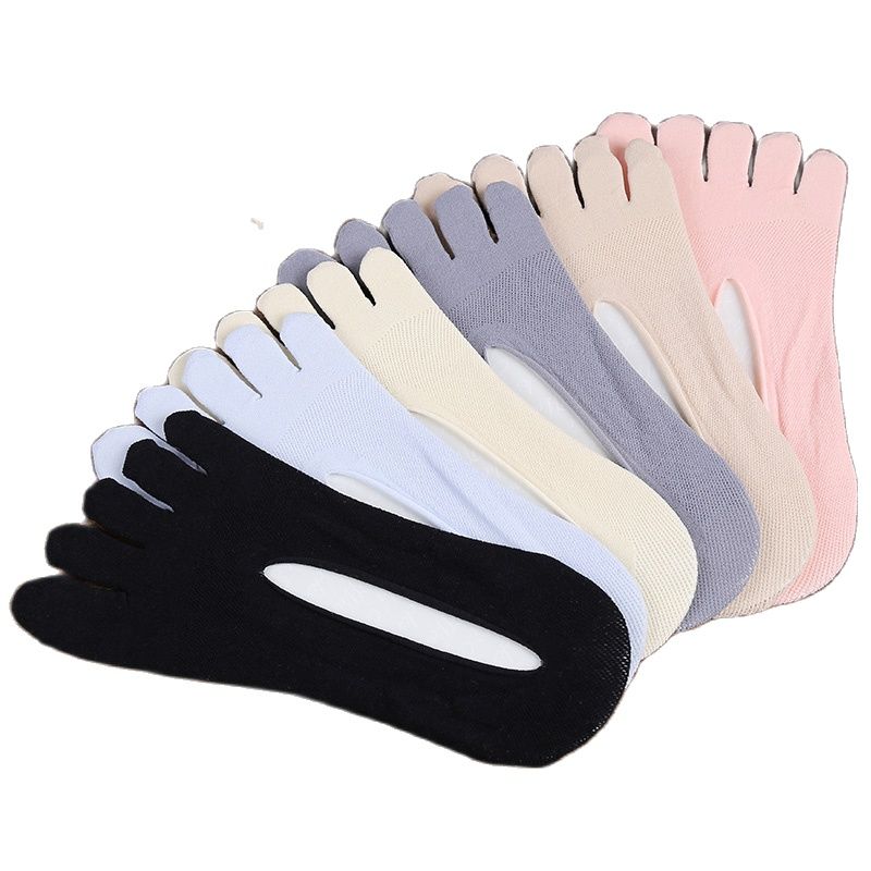 3/5 Pairs Summer Invisible Toe Socks Woman Girl Cotton Thin Solid Soft Shallow Mouth Breathable Deodorant No Show 5 Finger Socks