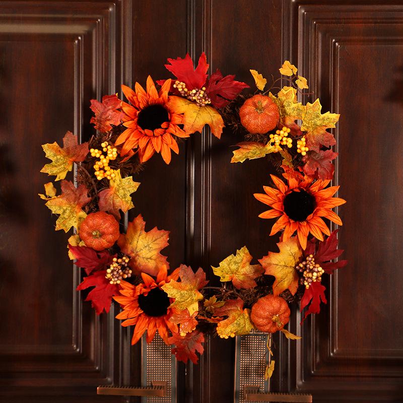 Autumn Maple Leaf & Sunflower Wreath: Perfect for Thanksgiving & Halloween Decor