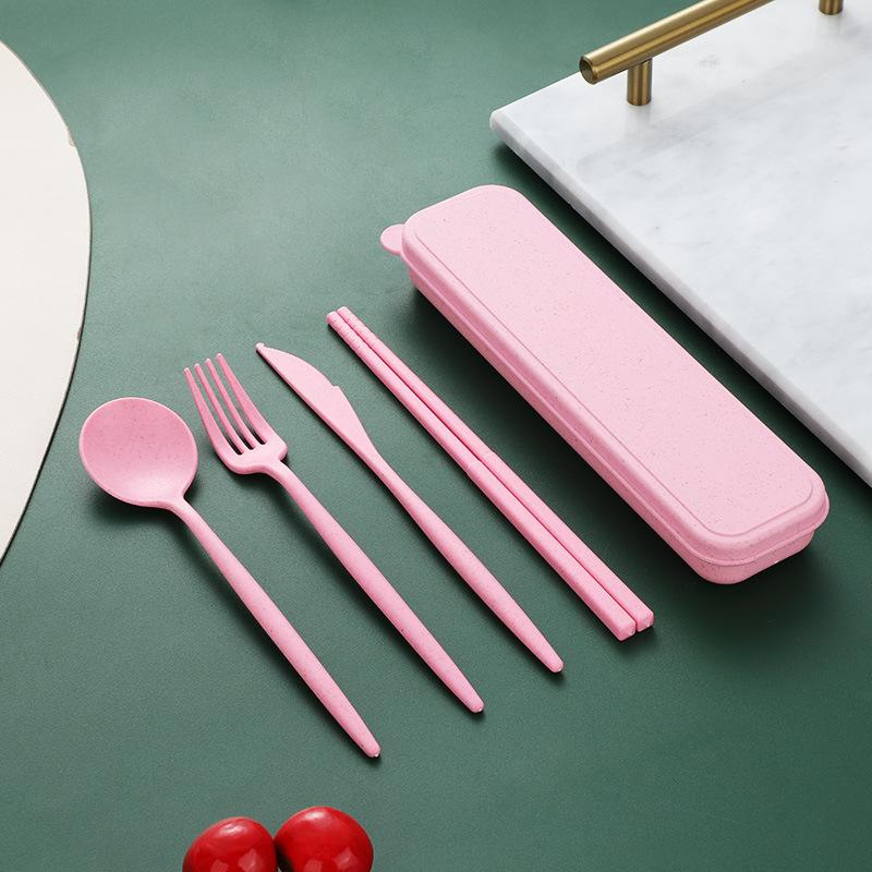 Nordic Style Plastic Cutlery Set with Box Knife Fork Spoon Chopsticks Travel Flatware Outdoor Tableware Utensils