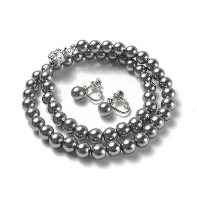 Pearl Necklace and Made In Domestic 8mm for Formal Comes with Drawstring Bag Black [CRANES COLLECTION] Earrings, 2-piece Set, Japan, Gray, Pearls,