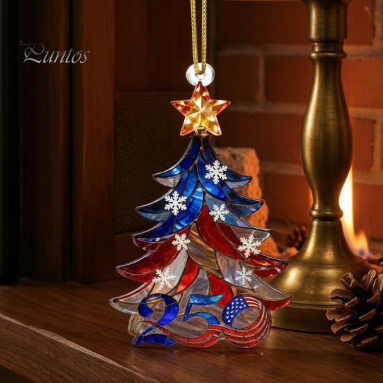 Lightweight Acrylic Car Rearview Mirror Decor 250 Anniversary USA Christmas Ornament, America Years Patriotic Tree Celebration Gift Decoration,