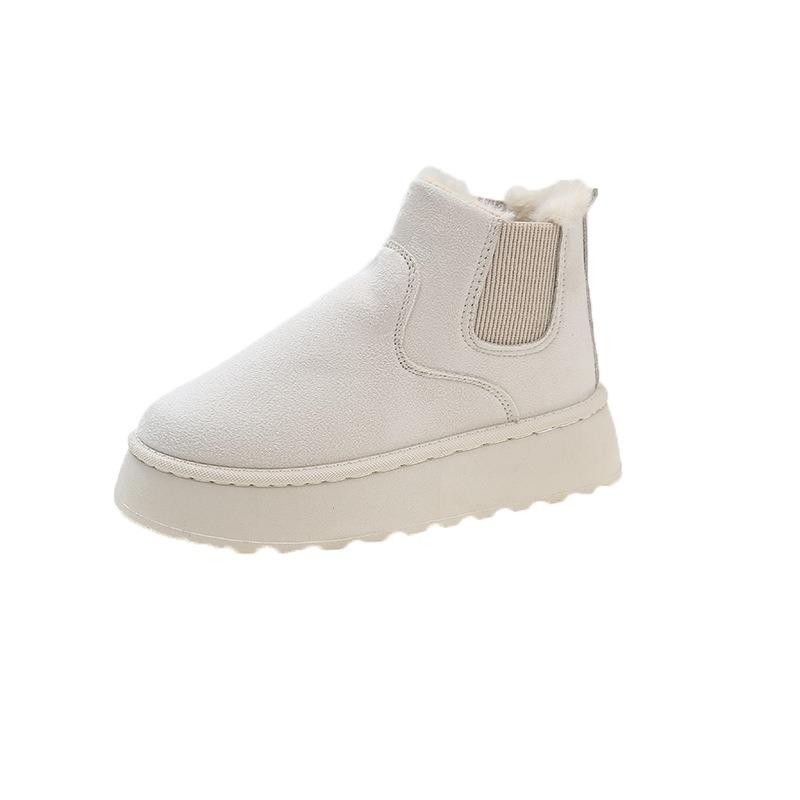 Snow Boots Women's Winter Warm Large Size Cotton Shoes Women's Winter New Solid Color Elastic Band Flat Bottom Short Cotton Boots