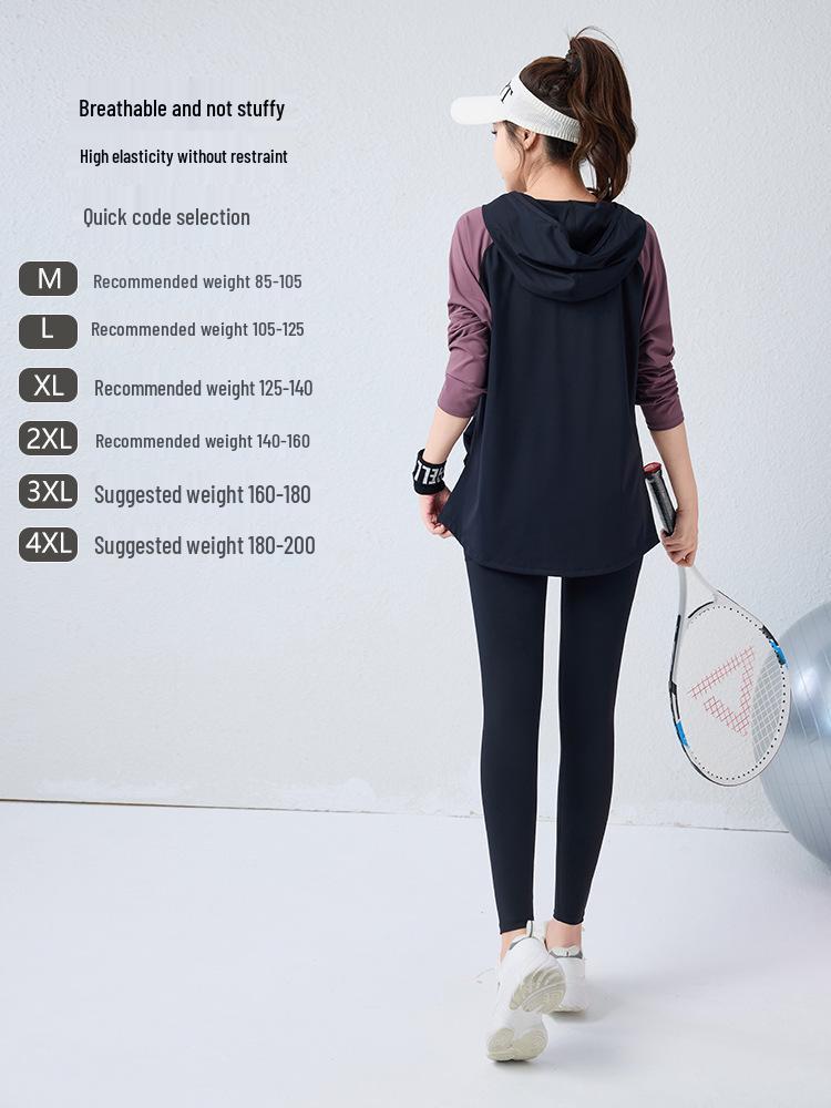 2026 Women's Three-Piece Sportswear Set: Long Sleeve Top with Loose Plus-Size Fit and Slimming Tapered Leggings for Yoga