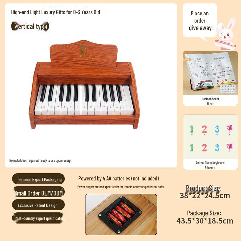 25-Key Children's Electronic Wooden Piano - Musical Toy for Early Education, Ideal Birthday Gift for Boys and Girls