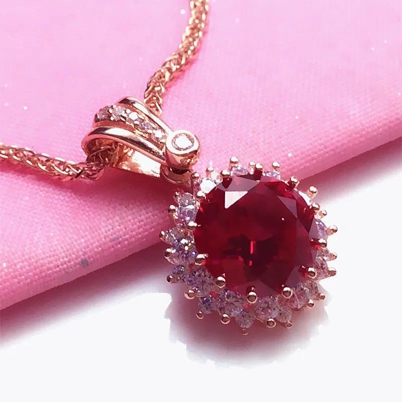 Color Gold Premium Full Diamond Red Pomegranate Pendant Rose Gold Plated Pure Purple Gold Necklace